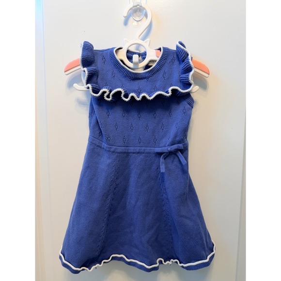 Hope & Henry Other - Hope & Henry Girls 12-18M Blue Organic Cotton Ruffle Knit Sweater Dress